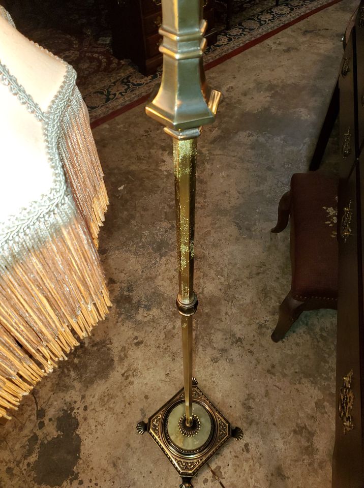 Beautiful Antique Brass Floor Lamp, Vintage Brass Floor Lamp With Marble Base