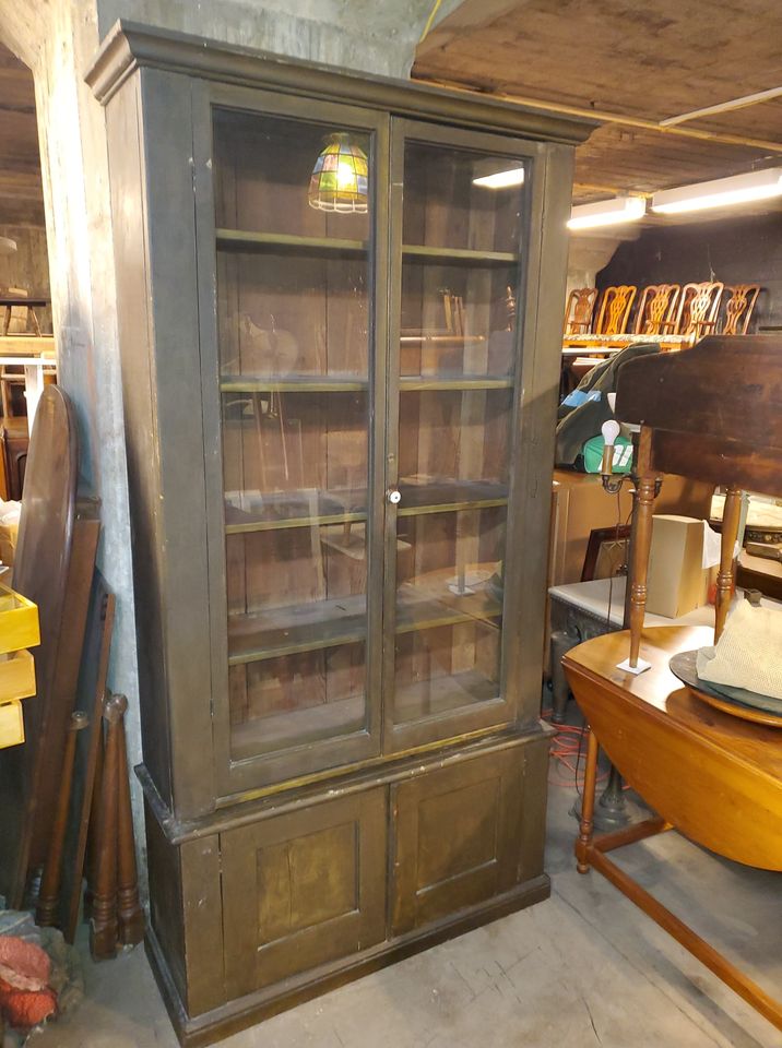 Antique Primitive Tall Cupboard Cabinet, Tall Cabinet With Glass Doors