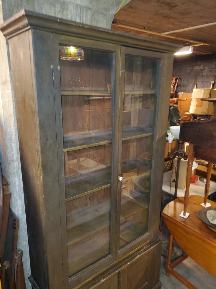 Antique Primitive Tall Cupboard w/ Glass Doors Long Valley Traders