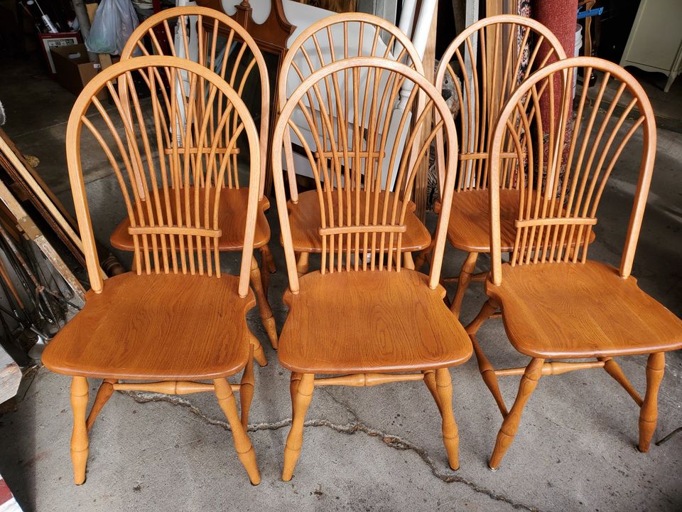 Set of Six Oak Dining Chairs Excellent Condition Strong Sturdy