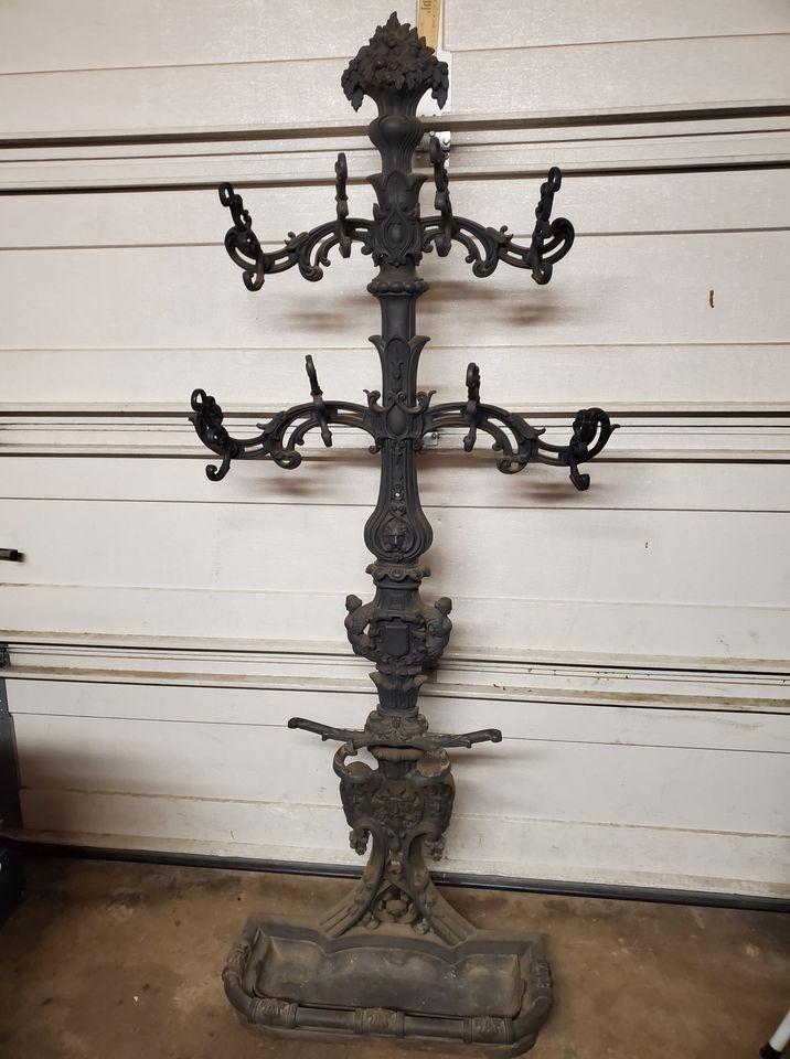Antique Victorian Cast Iron Large Hall Tree Heavy and Excellent