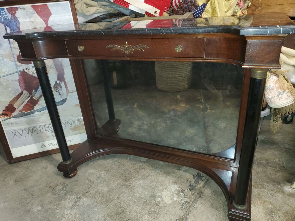 Antique Marble Top Entry Way Hall Table Mahogany With Drawer Long Valley Traders Antique Marble Top Entry Way Hall Table, Antique Entry Table With Marble Top