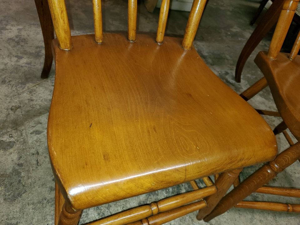 2 Antique Plank Bottom Hand Made Kitchen Chairs Well made Long