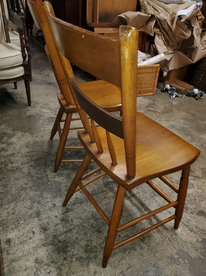 2 Antique Plank Bottom Hand Made Kitchen Chairs Well made Long