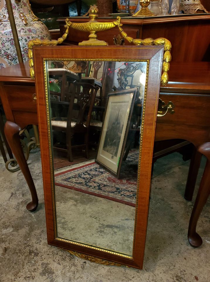 Vintage Mahogany Framed Mirror Elegant with Gold Trim Long Valley Traders
