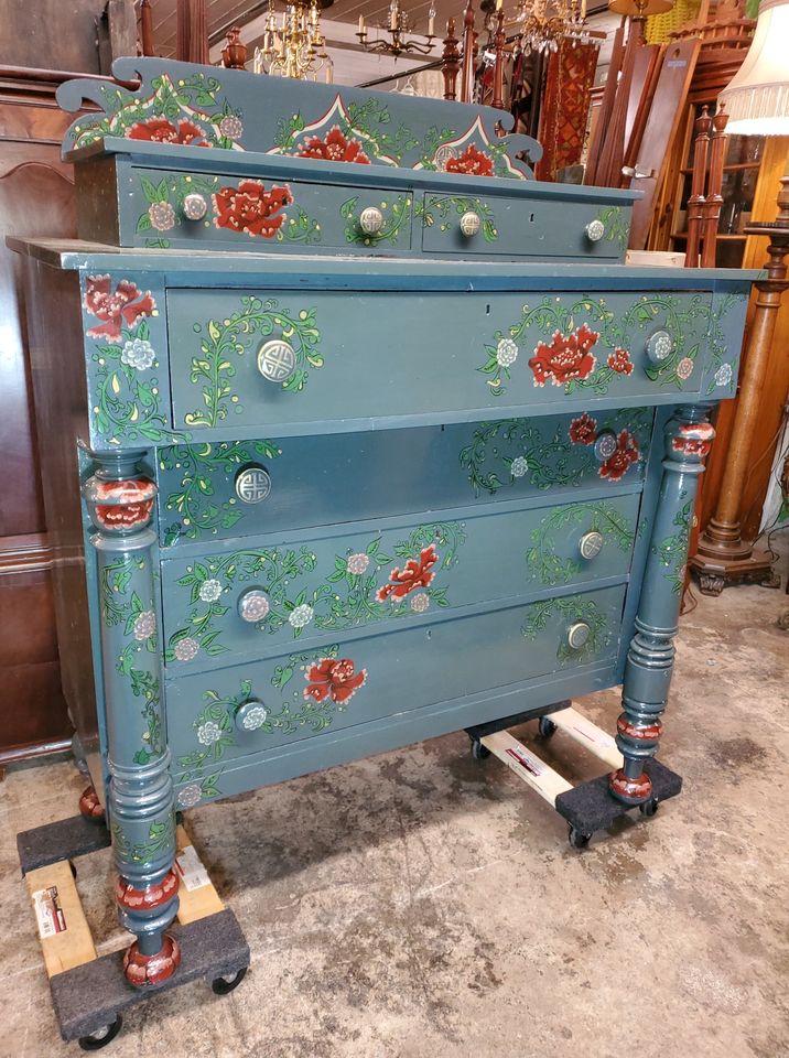 Antique Empire Dresser Painted Blue W, Painted Empire Dresser
