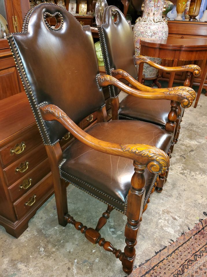2 Theodore Alexander Leather Arm Chairs Beautiful and Excellent