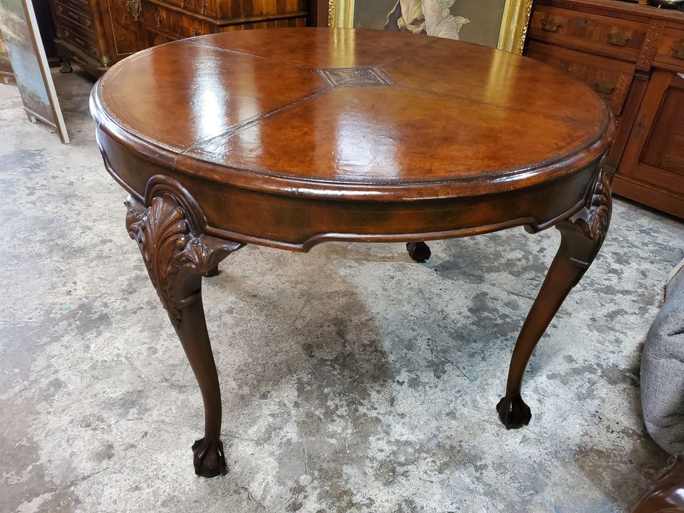Leather Top Round Center Table Hand, Top Traders Round Table