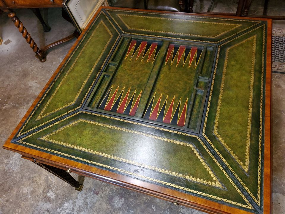 Maitland Smith Large Game Table - Mahogany and Leather Top - Beautiful
