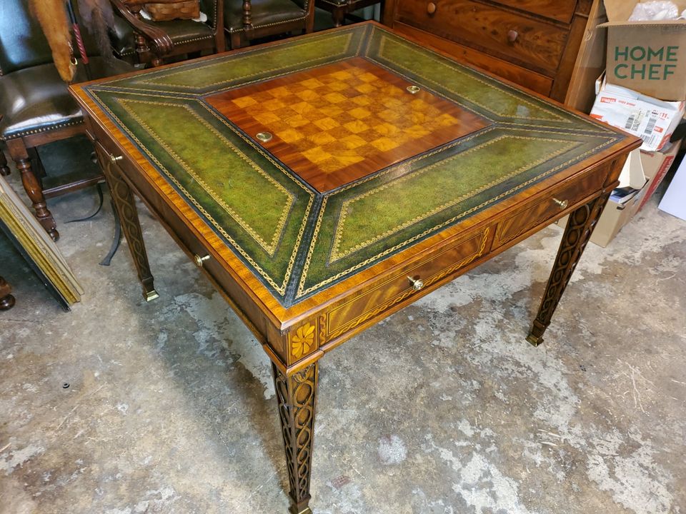 Maitland Smith Large Game Table - Mahogany and Leather Top