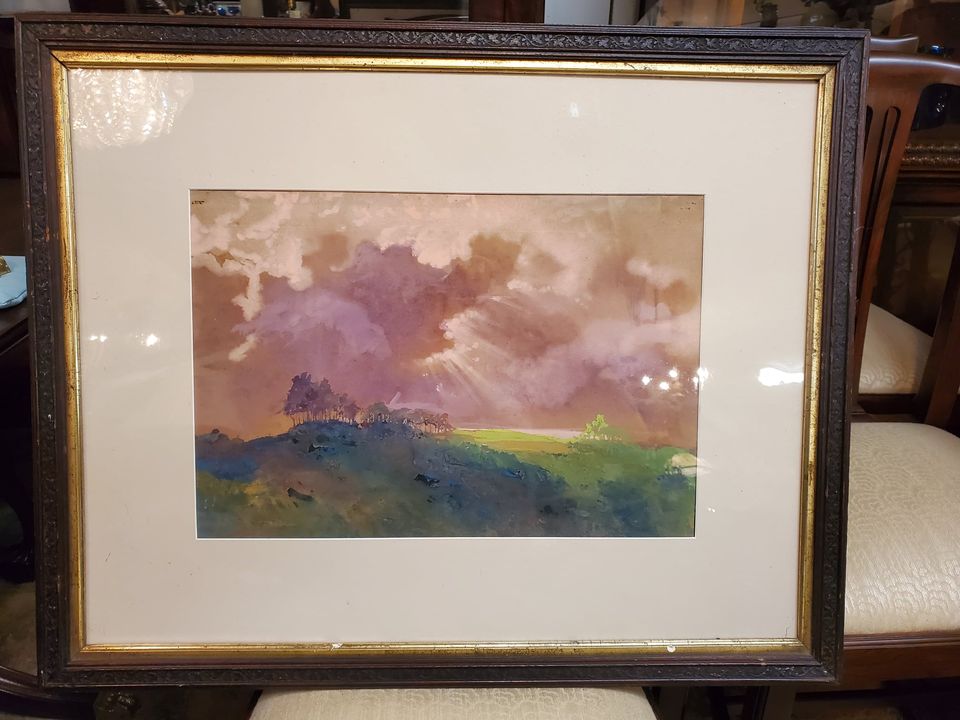 Original Watercolor Painting Antique Frame and Glass Beautiful