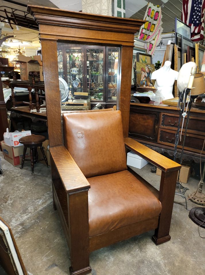 Antique Large Mission Oak Chair w/ Large Mirror Back Large and Heavy Long Valley Traders