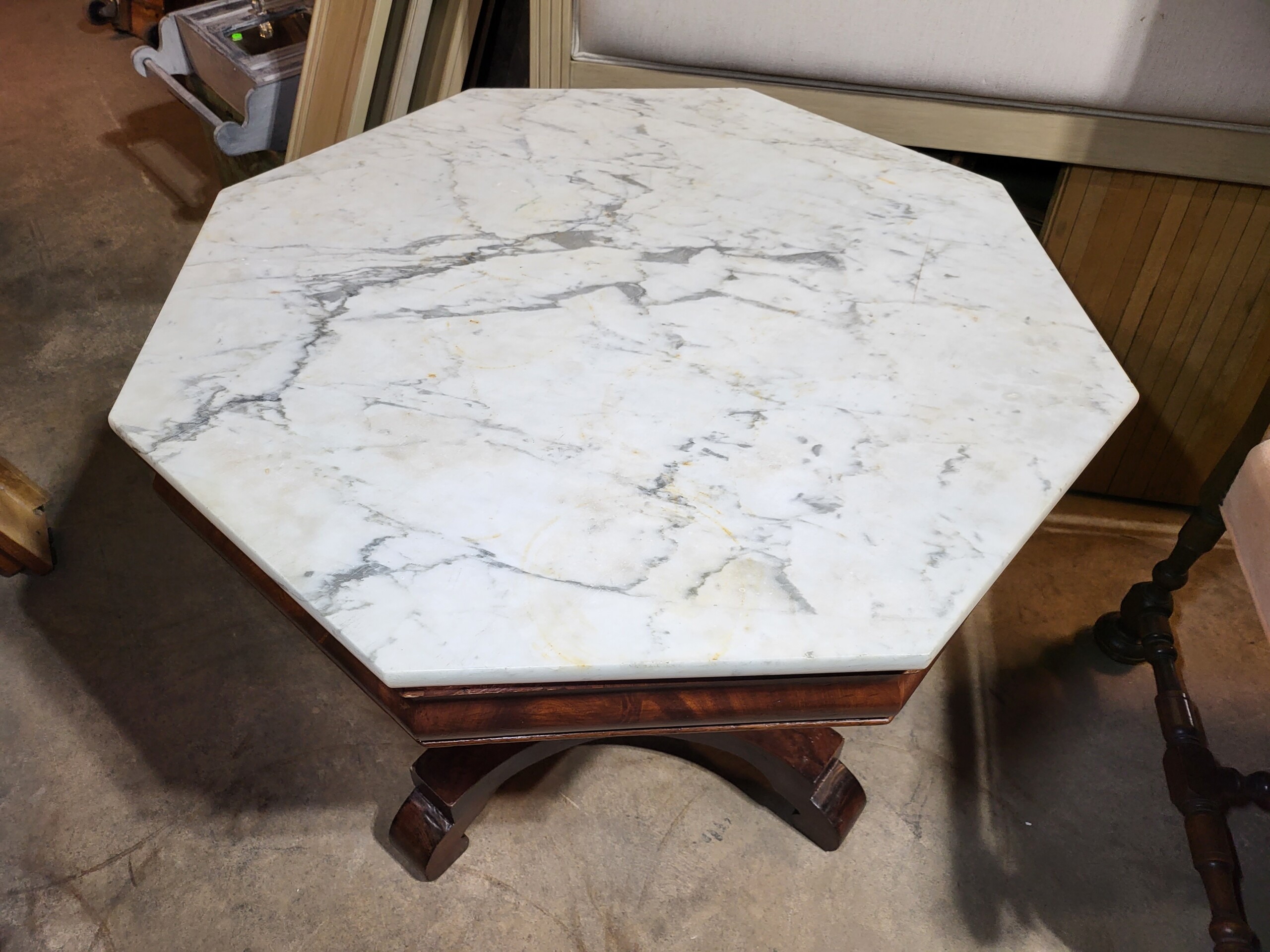 Antique Flame Mahogany Empire Marble Top Center Table Beautiful