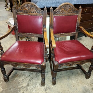 2 Antique German Dining Chairs - Carved Details - Excellent