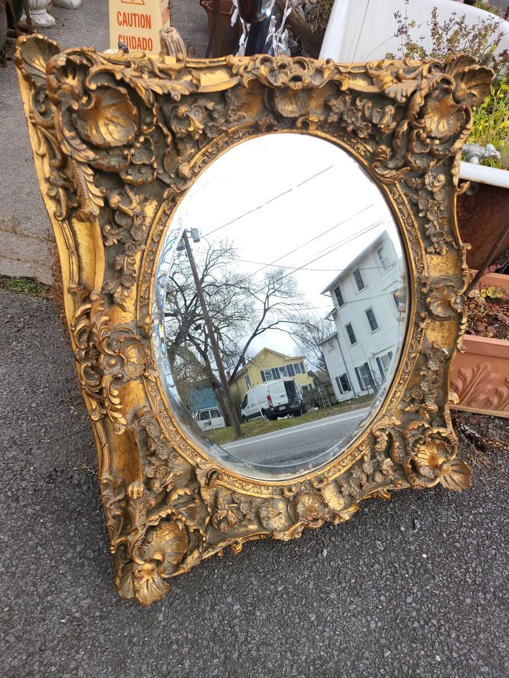 Gold Ornate Beveled Mirror w/ Heavy Gilded Frame Beautiful Long Valley Traders