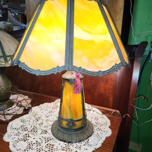 Antique Stained Glass Table Lamp early 1900's excellent Long
