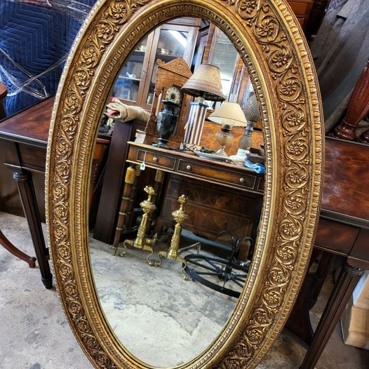 Labarge Gold Oval Mirror Excellent Designer Wood Framed Mirror Long
