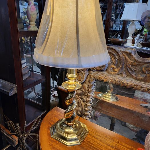 Heavy Brass table lamp with new shade Very well made Quality Long