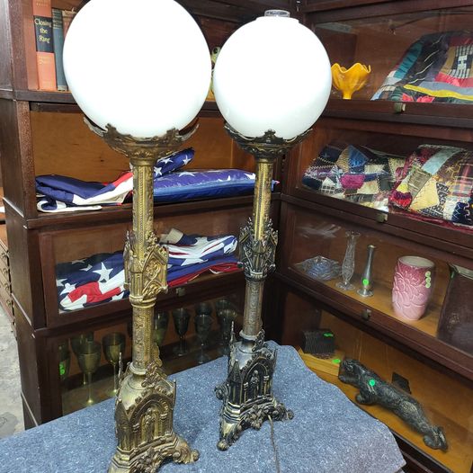 2 Vintage Gothic Religious Style Tall Lamps Long Valley Traders