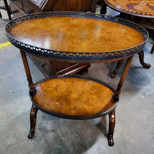 Theodore Alexander Birdseye Maple Oval Side Table with Bronze Trim