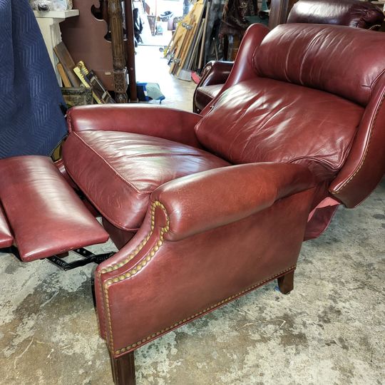 Hancock & Moore Large Leather Recliner Wine Red Color Long Valley