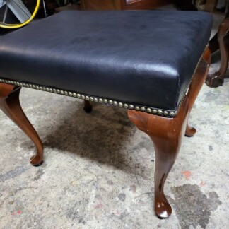 Mahogany Leather Stool - Queen Anne Legs - New Leather w/ brass nails