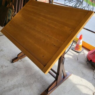 Restoration Hardware Solid Wood Drafting Table desk w/ Industrial Stool