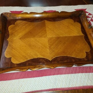 Designer Large Mahogany Serving Tray with Inlay and Carved details