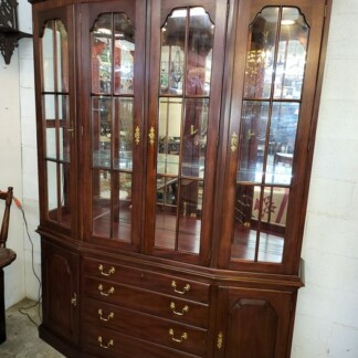 Henkel Harris Mahogany China Cabinet - Lighted, glass shelves and angled sides