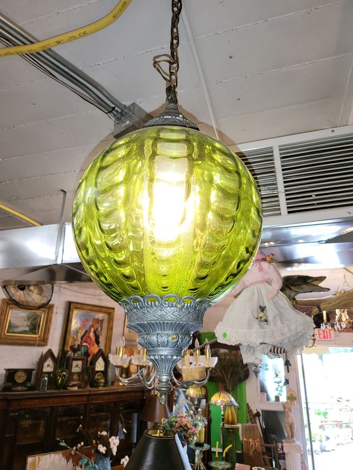 Green Glass Chandelier Light