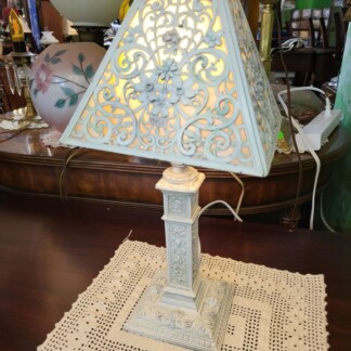 Antique Vintage Vanity Table Lamp - Iron and stained Glass