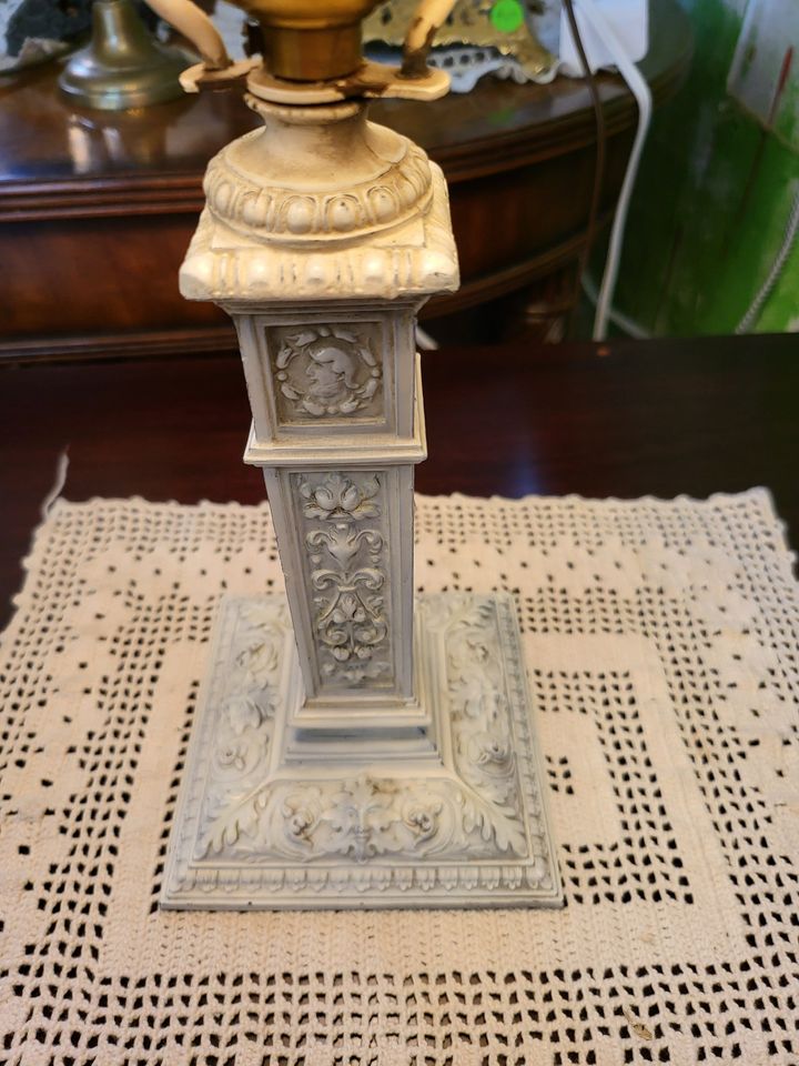 Antique Vintage Vanity Table Lamp Iron and stained Glass Long