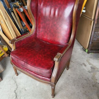 Beautiful Vintage Wing Back Red Armchair - Wood Frame