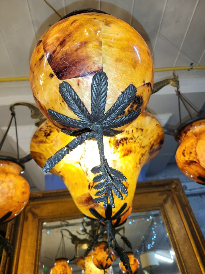 NEW large Maitland Smith Large Chandelier Bronze / Penshell Shades ...