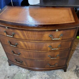 Flame Mahogany Bow Front Leather Top Gentlemans Dresser Chest