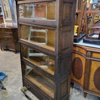 Antique Oak Barrister Bookcase - 4 Sections w/ Drawer