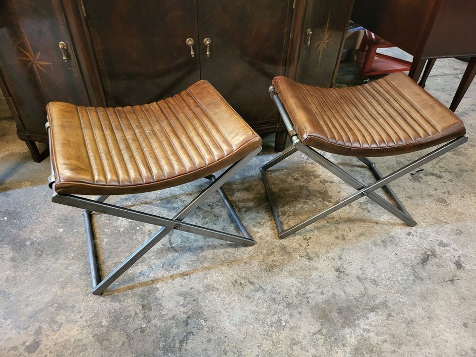 Iron and Leather Seat Stools Folding High Quality stools Long