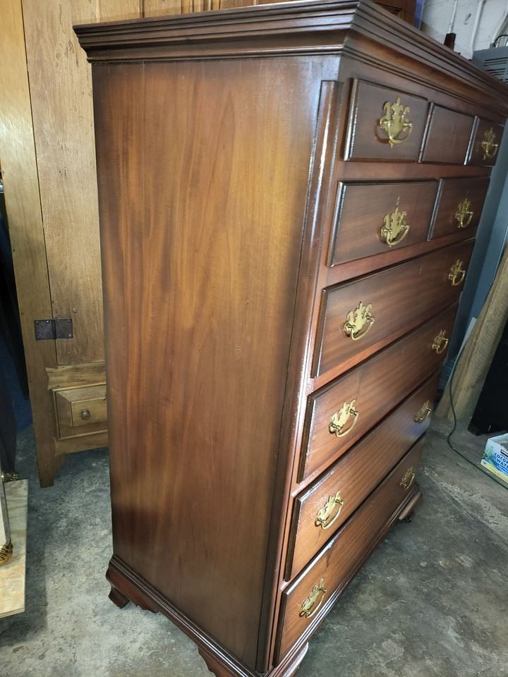Large Antique Solid Mahogany Dresser Chest 9 Drawers Very Nice