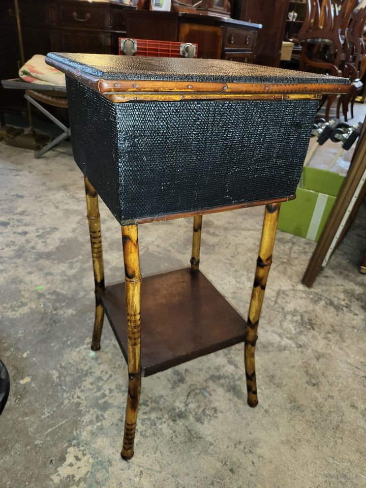 Antique Bamboo Sewing Small Side Table Well Made Long