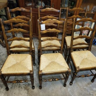 6 Theodore Alexander Oak Ladder Back Rush Seat Chairs - NEW
