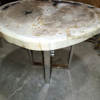 Petrified Wood Side Table - Large - Thick Heavy - Chrome Metal Base
