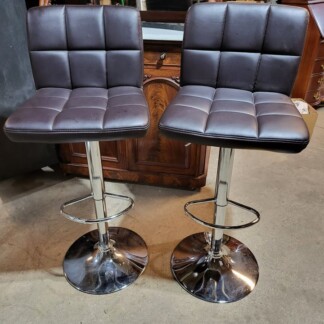 2 Cushioned Swivel Adjustable Height Bar Stools - Chrome Base