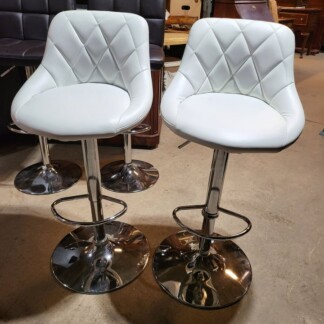 2 Cushioned Swivel Adjustable Height Bar Stools - White - Chrome Base