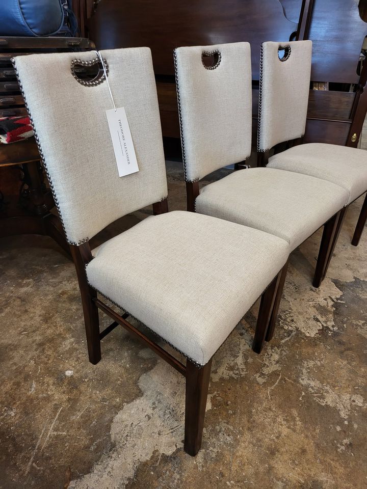 3 Theodore Alexander Contemporary Modern White fabric Dining Chairs