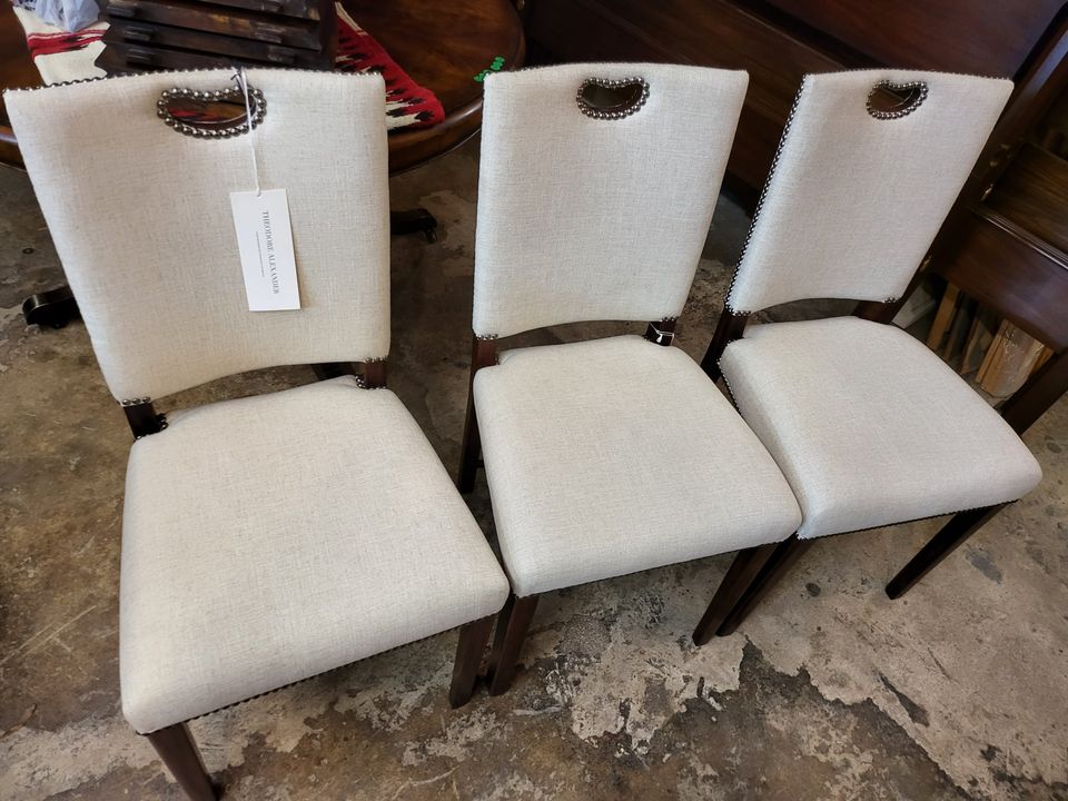 3 Theodore Alexander Contemporary Modern White fabric Dining Chairs