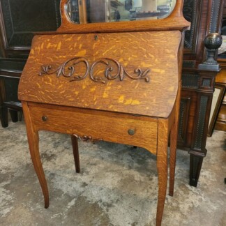 Antique Tiger Oak Small Secretary Desk - Slant Front Desk