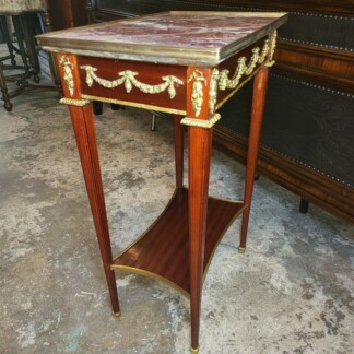 Small Antique Marble Top Side Table - Mahogany and Brass Trim
