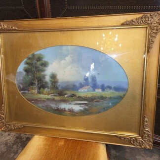 Antique Pastel Landscape Painting with Gold Frame - Beautiful Painting