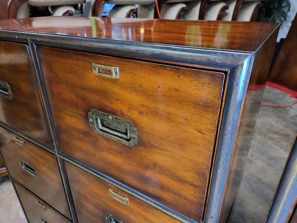 2 Theodore Alexander 6 Drawer File Mahogany with Bronze Trim Details Long Valley