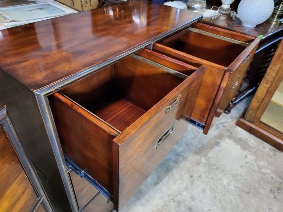 2 Theodore Alexander 6 Drawer File Mahogany with Bronze Trim Details Long Valley